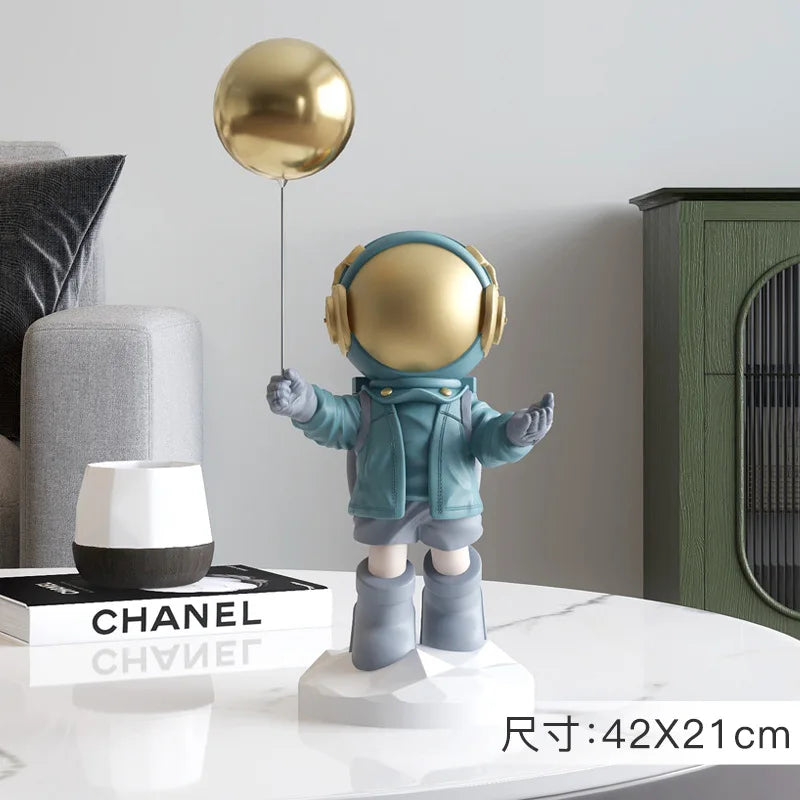 Floating Astronaut Statue Decor with Metal Tray