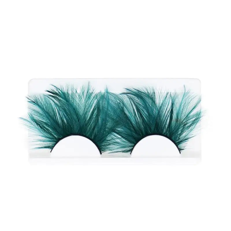1 Pairs Dark Green Feather 3D Thick Winged Natural Long False Eyelashes