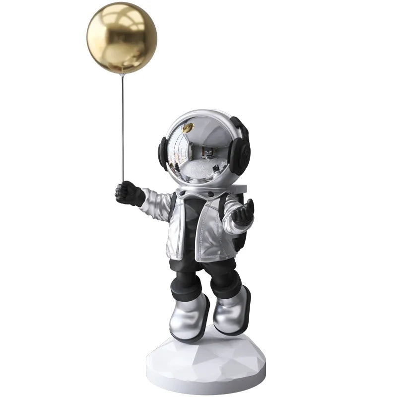 Floating Astronaut Statue Decor with Metal Tray