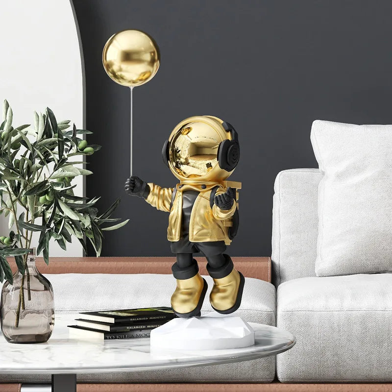 Floating Astronaut Statue Decor with Metal Tray