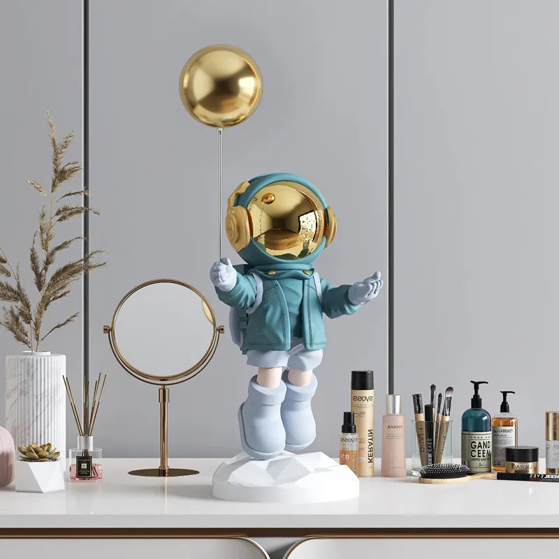 Floating Astronaut Statue Decor with Metal Tray