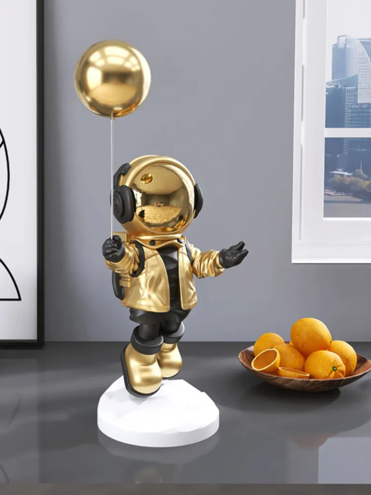 Floating Astronaut Statue Decor with Metal Tray