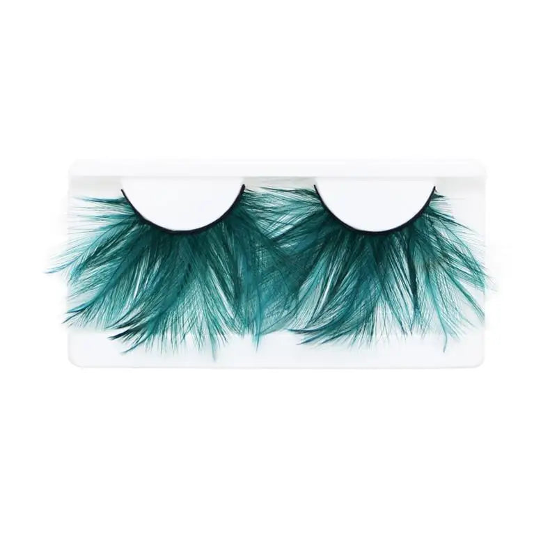 1 Pairs Dark Green Feather 3D Thick Winged Natural Long False Eyelashes