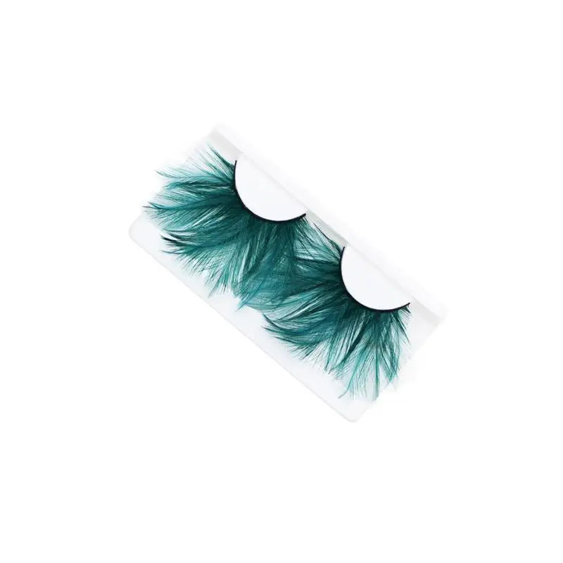 1 Pairs Dark Green Feather 3D Thick Winged Natural Long False Eyelashes